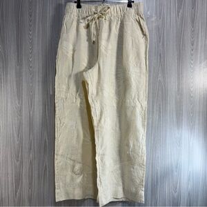 Joie‎ 100% Linen Wide Leg Pants Floral Embroidered Cream Ivory Women’s Sz Large